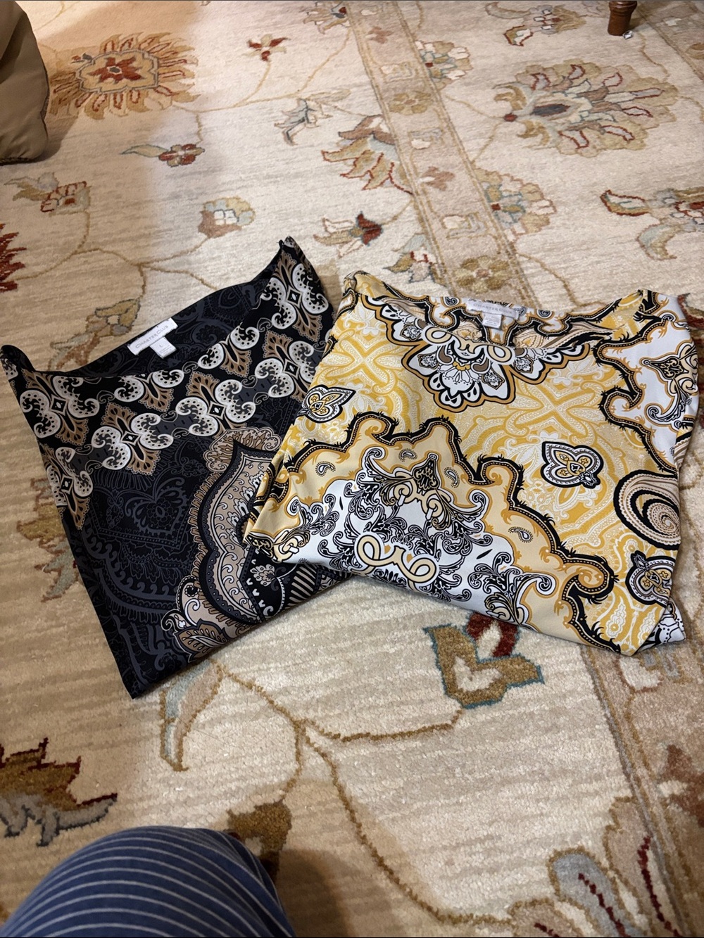 Charter Club Paisley Print Tunics in Black and Yellow
